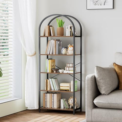 Homhedy 5-Tier Arched Bookshelf, Display Racks, Tall Book Shelf, 62.2" H - size: 5 Tier -23.6"W