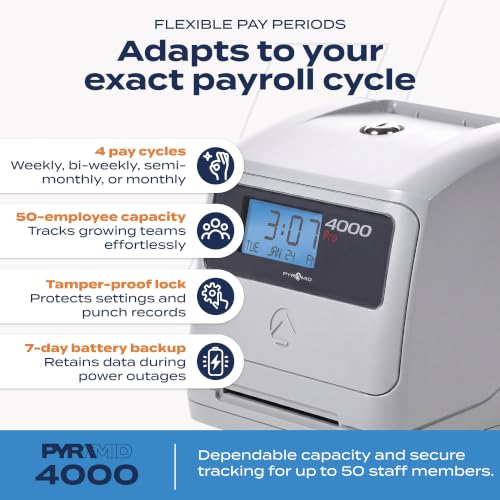 Pyramid Time Systems 4000 Pro Auto Totaling Time Clock, Silver