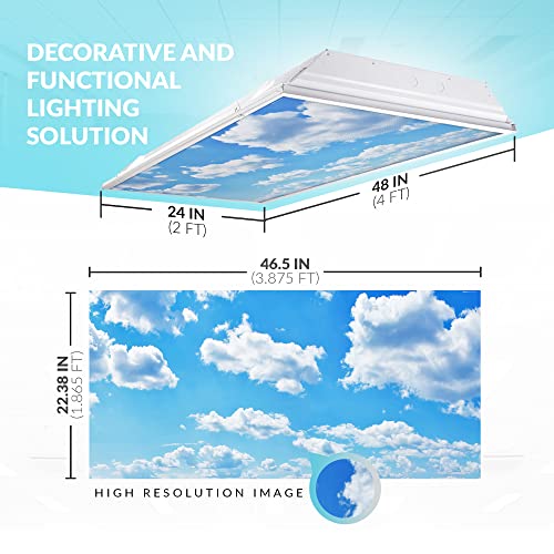 OCTO LIGHTS Fluorescent Light Covers for Classroom Office - Eliminate Harsh Glare Causing Eyestrain and Headaches. Office & Classroom Decorations - Cloud 001-2pk | ASTM E84 & UL723 Fire Safety Certified | Reduces Glare & Eye Strain | Easy Drop-In Install