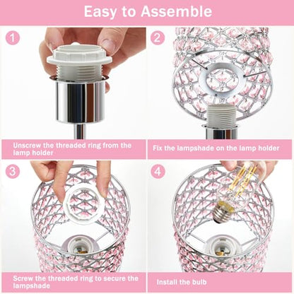 GyroVu Pink Crystal Bedside Table Lamps Set of 2 with USB C+A Ports - color: Pink-2, size: 14.75"
