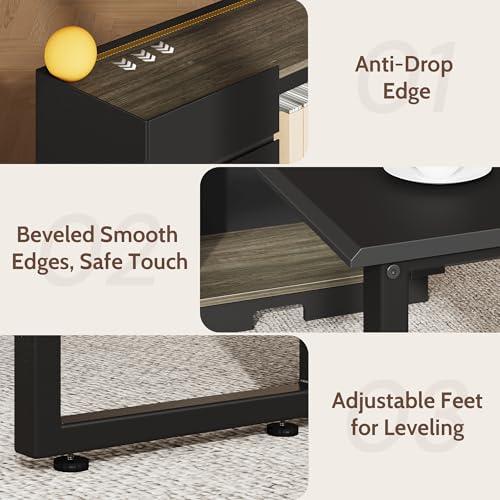 70" Executive Desk with Cabinet Storage, L-Shaped Office Desk with 3 Drawers and Shelves, Large Computer Desk Business Furniture for Home Office (Gray & Black)