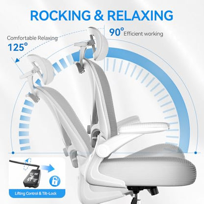 Ergonomic Office Chair, Mesh Home Office Desk Chairs with 3D Headrest - color: Grey