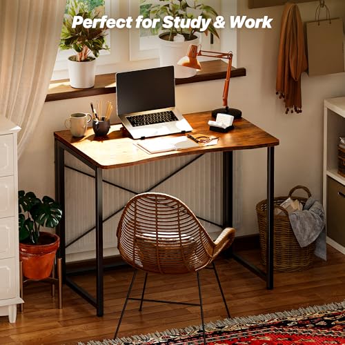 Huuger Folding Desk for Small Spaces, 31.5 Inch Foldable Computer Table - color: Rustic Brown, size: 18.9"D X 31.5"W
