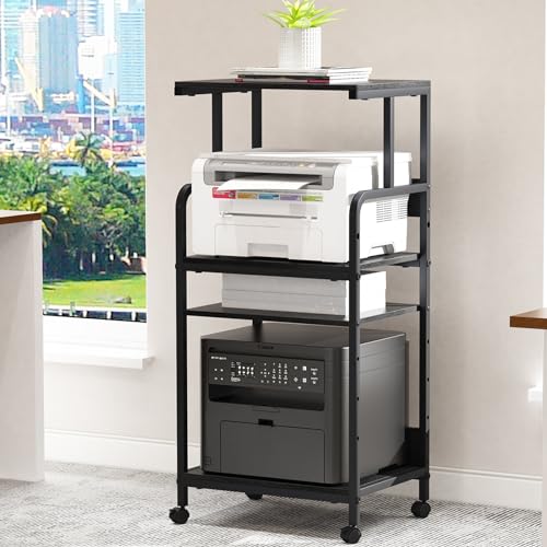 Arbuxzuy 4 Tier Stand with Storage Shelf, Tall Mobile Printer Table for Home Office, Adjustable Stands for Heat Press Scanner Fax (Black) - color: Black, size: High(20.9x15.7x44.1in)