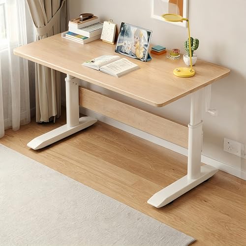 Manual Crank Standing Desk Adjustable Height 23.6-33.5 inch, Steel Frame Computer Table with Solid Wood Eco-Board Desktop and Cable Management Hole, mesa Gamer for Home Office(Natural,40IN) - color: Natural, size: 40IN