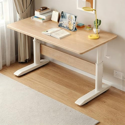 Manual Crank Standing Desk Adjustable Height 23.6-33.5 inch, Steel Frame Computer Table with Solid Wood Eco-Board Desktop and Cable Management Hole, mesa Gamer for Home Office(Natural,40IN) - color: Natural, size: 40IN