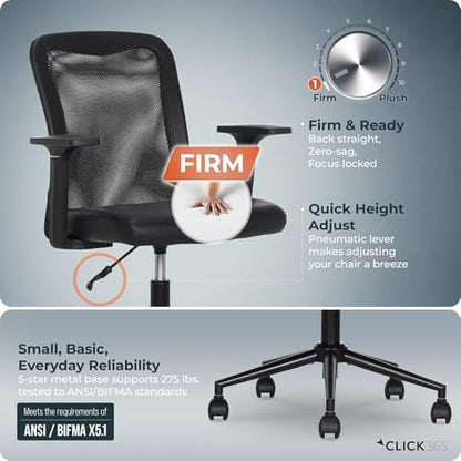 Click365 Ergonomic Office Chair with Lumbar Support, Mid-Back Mesh Chair - color: M110/Sleek Black