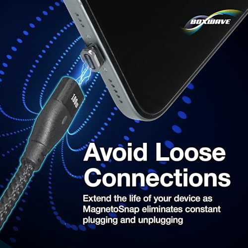 BoxWave Cable Compatible with Logitech Spotlight Presentation Remote - MagnetoSnap PD AllCharge Cable (100W), Magnet Charging Braided USB Type-C Micro - Jet Black