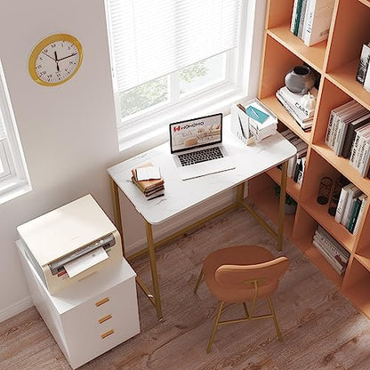 WOHOMO Folding Desk, 39.4" Foldable Computer Table for Small Spaces, Gold - color: White and Gold, size: Large Size:39.4 x 15.7