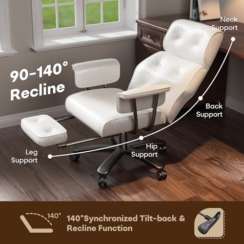 SeekFancy Reclining Criss Cross Office Chair with Wheels & Arms, White - color: White