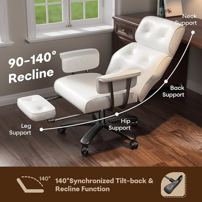 SeekFancy Reclining Criss Cross Office Chair with Wheels & Arms, White - color: White