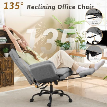 Wider Seat Office Chair with Flip Armrests for Criss Cross Legged&Cats, Big and Tall Executive Ergonomic Reclining Chair with Footrest&Lumbar Pillow, Teddy Fleece Desk Chair,Grey Vanity Chair - color: Grey