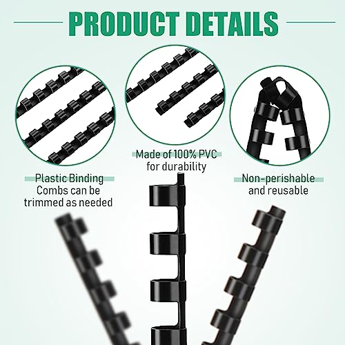 Maitys 300 Pcs Plastic Binding Combs Bulk 19 Ring Comb Spines Letter Size Spiral Binding for Notebook Calendar Picture(3/8 Inch,Black) - color: Black, size: 3/8 Inch