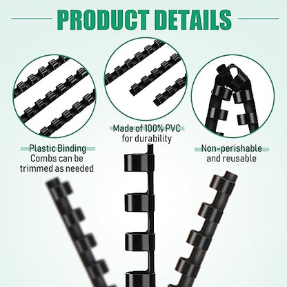 Maitys 300 Pcs Plastic Binding Combs Bulk 19 Ring Comb Spines Letter Size Spiral Binding for Notebook Calendar Picture(3/8 Inch,Black) - color: Black, size: 3/8 Inch