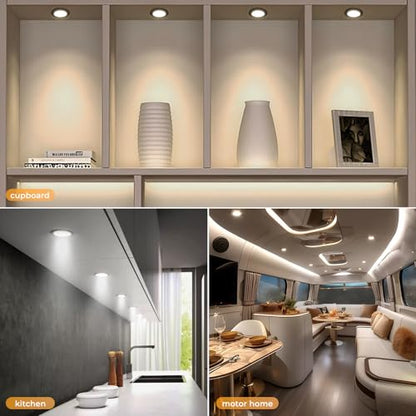 VST Under Cabinet Mini Panel Lighting 3.94inch 12V 2.5W(Total 15W) with Wireless Dimmer Switch, Surface Mount Puck Light for Kitchen Van Truck Car Galley Downlight 6Pack(Round 2700K-6500K) - color: 6 Pack Silver CCT