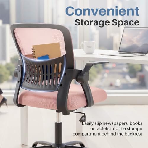 DUMOS Office Chair, Ergonomic Home Desk Chair, Ergonomic Lumbar Support - color: Pink Flip Arm
