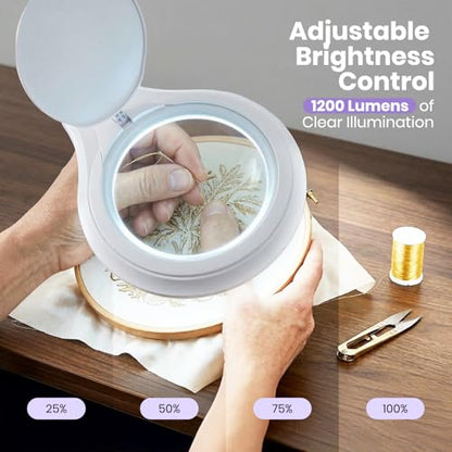 Neatfi LED Bifocal Magnifying Lamp 1,200 Lumens – 5” Glass Lens, Dual Magnification 3X/6X, Dimmable Task Light | Adjustable Arm with Clamp | Crafting, Jewelry & Reading (8 Diopter + 20 Diopter, White) - color: White, size: 8 Diopter + 20 Diopter
