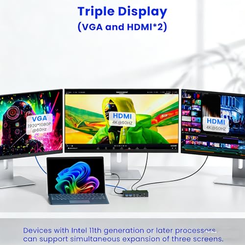 New Surface Thunderbolt 4 Dock Dual HDMI+VGA Adapter 12 in 1 Surface Pro Docking Station for Surface Pro 12/11/10/9/8/X/7+/7,Surface Laptop 7/6/5/4/3,Surface Go 4/3/2/1,Surface Laptop Go/Surface Book