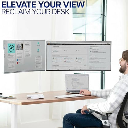 VIVO Dual Ultrawide Monitor Desk Mount, Heavy Duty Fully Adjustable Steel Stand, Holds 2 Computer Screens up to 38 inches and Max 22lbs Each, White, STAND-V038W - color: White, size: 13" - 38"