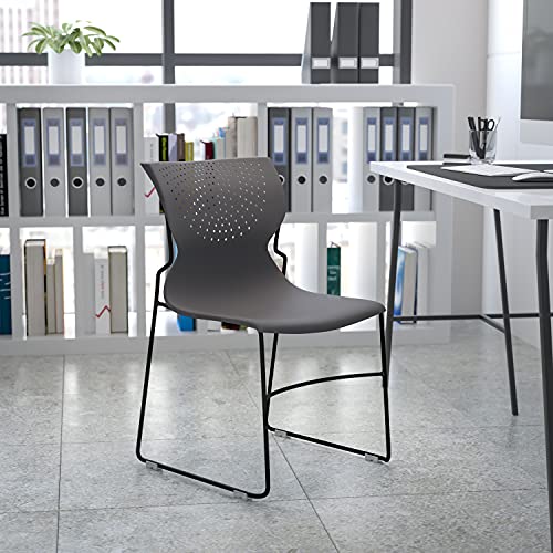 EMMA + OLIVER Home and Office Gray Full Back Stack Chair with Black F | Powder Coated, 661 LBS. Weight Capacity - color: Grey