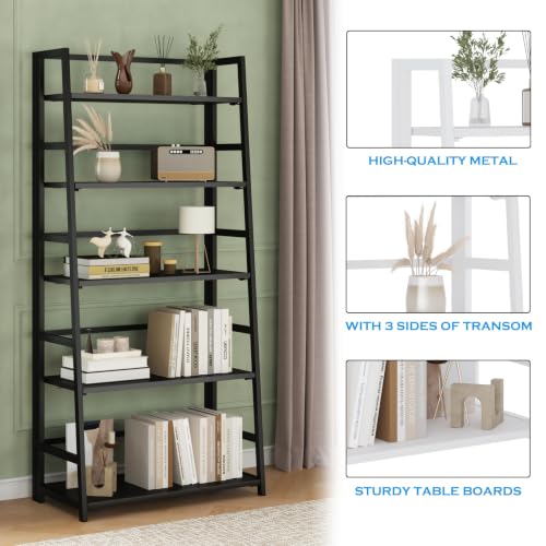 JSB 5 Tier Bookshelf, No Assembly Folding Ladder Bookshelf, 51.6in Tall Foldable Ladder Shelf, Bookcase for Home Office, Living Room,Space-Saving (All Black, 5 Tier) - color: All Black