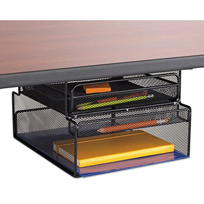 Safco 3244BL Onyx Mesh Deluxe Under Desk Hanging File & Paper Organizer, Black, Steel Construction, 2 Compartments, Tabletop or Desktop. Perfect for Home, Office & Classrooms, Black - style: Under Desk Mounted Storage and Bin
