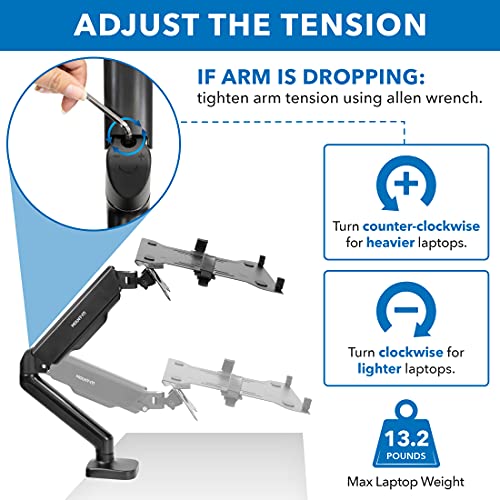 Mount-It! Laptop Desk Mount Arm with Gas Spring, Height Adjustable Laptop Stand for Desk, Fits Laptops up to 17 Inch, Full Motion Laptop Tray Mount with Clamp or Grommet Installation - style: Laptop Arm