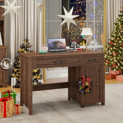 Vabches Farmhouse 47" Executive Desk with Drawers, Red-Brown - color: Red-brown, size: 47"W