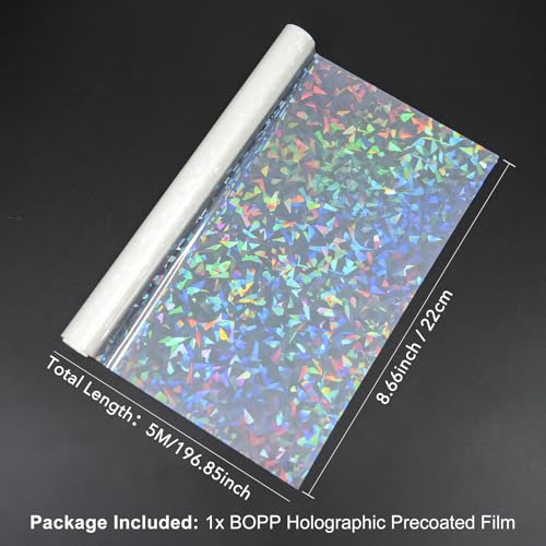 BOPP Holographic Precoated Film 8.66 x 196.85 inch–Clear Waterproof & Scratch-Proof Thermal Laminating Film Roll Compatible with Laminators for DIY Paper Crafts,Photo Protection,Stickers,Card Making - color: Clear Glass Shattered