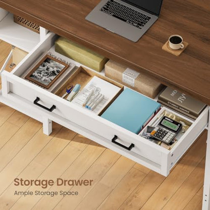 SEDETA 40" Farmhouse Small Desk with Drawers for Small Space, Bedroom - color: White