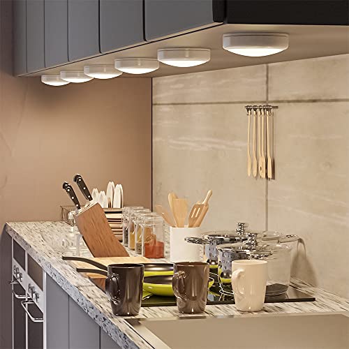 HELPLEX LED Puck Lights with Remote, 12 Pack Color Changing RGBW Stick-On Light, Battery Powered, Dimmable Under Cabinet Lighting with Timer & Memory, Wireless Push Lights for Kitchen & Closet - color: White, size: 12 Pack