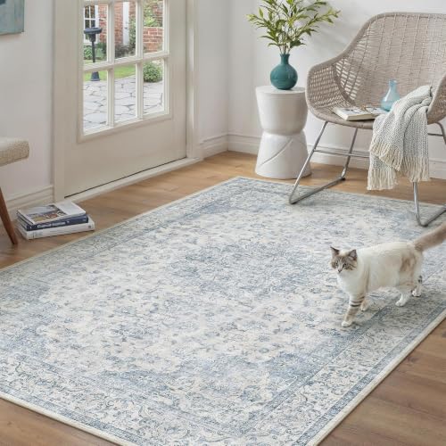 PureCozy 3x4 Washable Small Area Rug Neutral Blue Vintage Floral - color: Vintage | Blue, size: 3' x 4' (Rectangular)