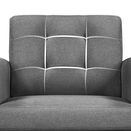 Yaheetech Mid Century Accent Chairs Set of 2 Living Room Chairs Dark Gray | Linen-Like Upholstered Sillones Para Sala, Modern Reading Nook Chairs, Button Tufted Back, Rubberwood Legs, Bedroom Office - color: Dark Gray, size: set of 2