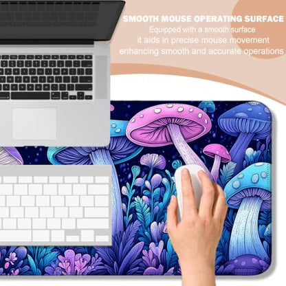 Purple Mushroom Large Mouse Pad & Desk Mat for Game, Office & Home | 31.5"x11.8"x0.12", HD Print, Long, Extended, Ultra-Smooth Surface, Non-Slip Rubber Base, Stitched Edges, Office Accessories - color: XK03