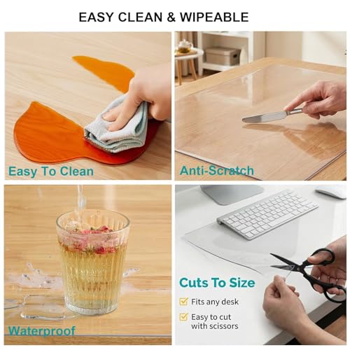 Transparent 14 x 34 inch Office Desk Blotter Mat Clear Plastic Table Protector Cover Pad PVC Topper Surface Proection Mat Pad Anti Scratch Table Mat Glass End Table Protector Waterproof Easy Clean