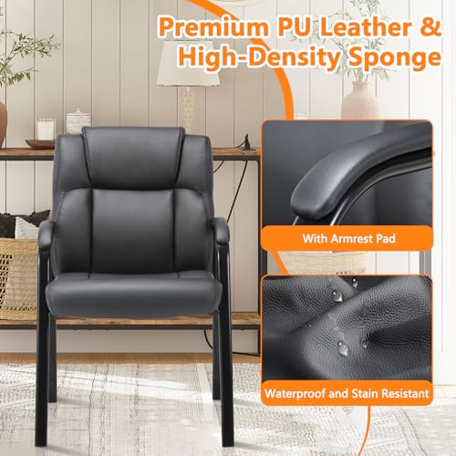 CLATINA Leather Guest Chair with Padded Arm Rest for Reception Meeting Conference and Waiting Room Side Office Home Black 6 Pack - color: Black, size: 6 Pack