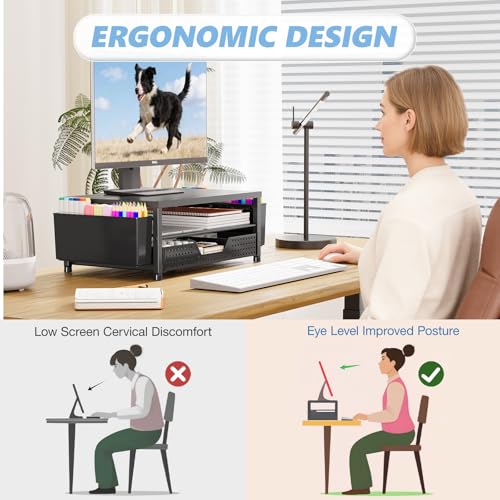 OPNICE Desk Organizers and Accessories, Computer Monitor Stand Riser with Drawer and 2 Pen Holders, Printer & Laptop Stand, Office Desk Accessories & Workspace Organizers for Home Office Supplies, Black - color: Black – Hot Seller 1-Pack