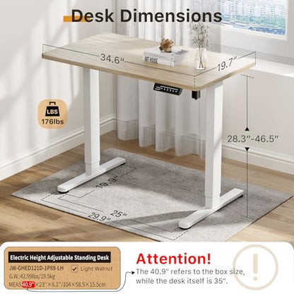 JOY worker Small Electric Standing Desk, 35" Whole Piece Height Adjustable - color: Light Walnut, size: 35" * 20"