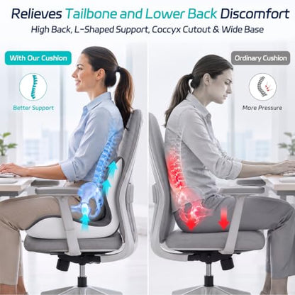 Cool & Dry Seat Cushion & Back Support for Coccyx & Lumbar Relief - color: Gray/White Airflow