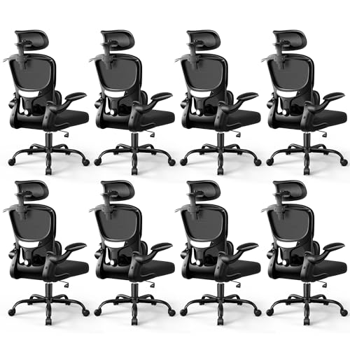 ALLGOD Ergonomic Office Chair, Mesh Home Desk Chair with Lumbar Support | Comfortable Computer Gaming Chair with 90° Flip-Up Armrests, Adjustabel Headrest, 45° Rocking Function, 300 LBS Black-8 Pack - color: Black(hot), size: 8 Pack