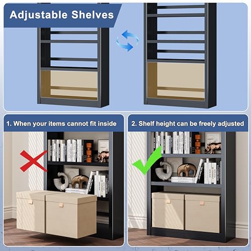 5-Tier Metal Bookshelf, 69″ Heavy-Duty Bookcase, Adjustable Sturdy Shelves - color: Black, size: 31.5"W