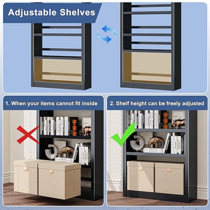 5-Tier Metal Bookshelf, 69″ Heavy-Duty Bookcase, Adjustable Sturdy Shelves - color: Black, size: 31.5"W