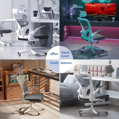 Monhey Ergonomic Office Chair, 90°-125° Tilt Back Home Desk Chair with 360° Swivel & Mute Wheels, High Back Mesh Computer Chair for Adults with Lumbar Support, 330 LBS Capacity(02White+Grey) - color: 02white+grey