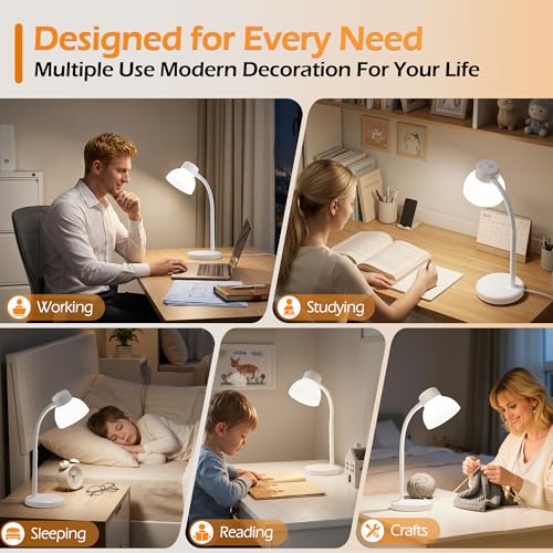 Desk Lamps for Home Office,Small LED Reading Lamp,5000K Eye-Care Desk Light | Desk Lamps for College Dorm, Kids Study Table, Bedroom , Flexible Gooseneck, Compact Small Table Lamp, Space-Saving Design - color: White