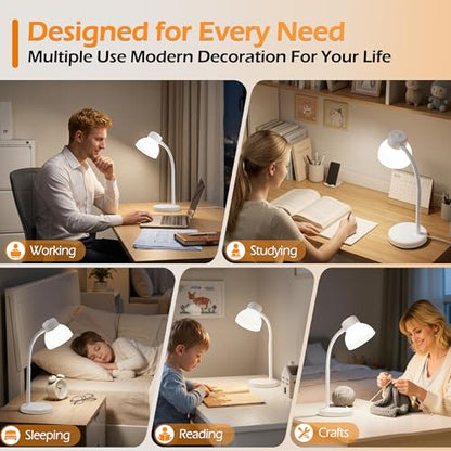 Desk Lamps for Home Office,Small LED Reading Lamp,5000K Eye-Care Desk Light | Desk Lamps for College Dorm, Kids Study Table, Bedroom , Flexible Gooseneck, Compact Small Table Lamp, Space-Saving Design - color: White