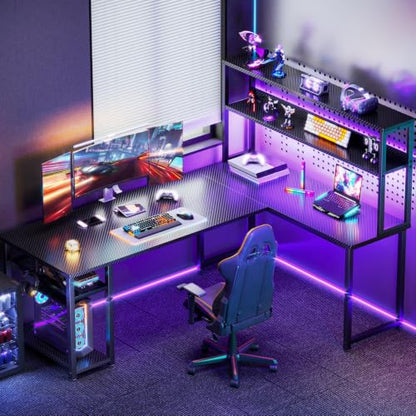 ODK 61 Inch L Shaped Gaming Desk with Hutch & Headphone Hook - size: 61 Inch