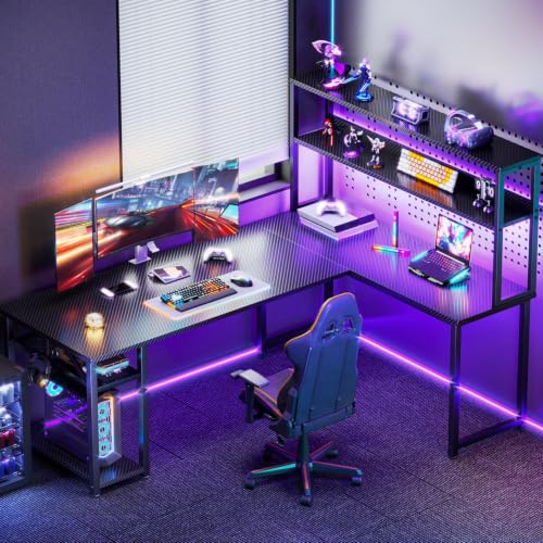 ODK 61 Inch L Shaped Gaming Desk with Hutch & Headphone Hook - size: 61 Inch