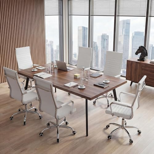 Furmax Ribbed Office Chair High Back PU Leather Executive Conference Chair Adjustable Swivel Chair with Arms (White) - color: White