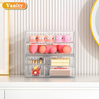 ARSTPEOE Acrylic Organizer with 6 Drawers, Bathroom Counter Organizer, Makeup Desk Organizers, Office Supplies, Storage Drawers for Cosmetic, Pencil, Coffee - size: 6 Drawers