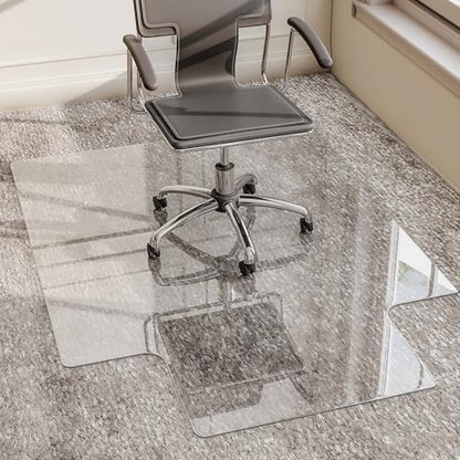 Irregular Tempered Glass Floor Mat - 45" x 53" Office Chair Mat for Carpet | Heavy Duty Hard Rolling Glass Mat, Shatterproof Desk Floor Mat 1/5" Thick for Hardwood Floor/Carpeted Floors, Clear - size: 45" x 53"